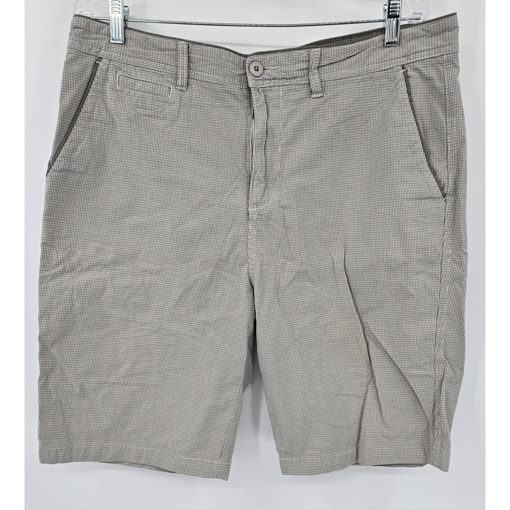 Carbon2Cobalt Chino Shorts Mens 36 Beige Gray Grid Pattern Stretch 9" Inseam